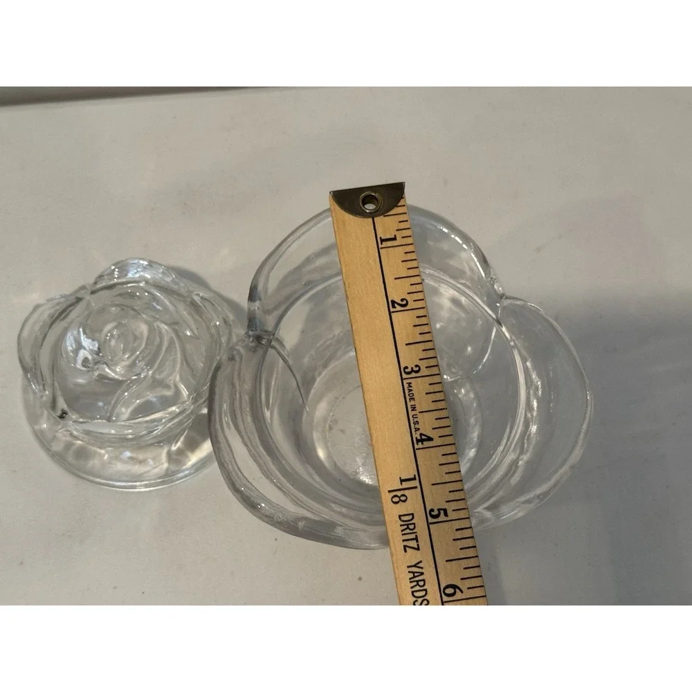 VINTAGE Rose glass‎ dish for Trinkets or candy Dish lid decorated with Rose 5
